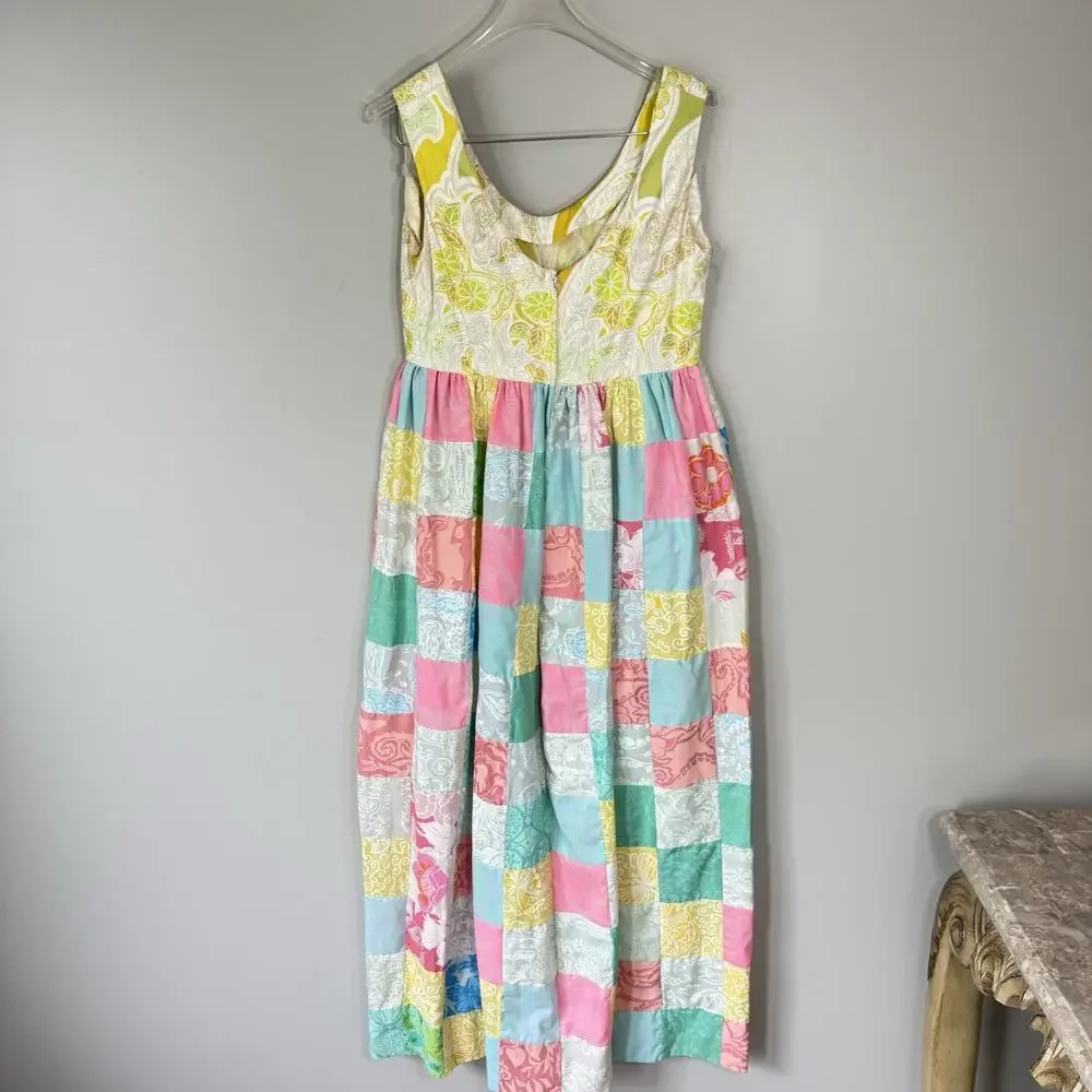 VTG Handmade Long Dress Womens XS/S Sleeveless Maxi Patchwork Cottagecore READ